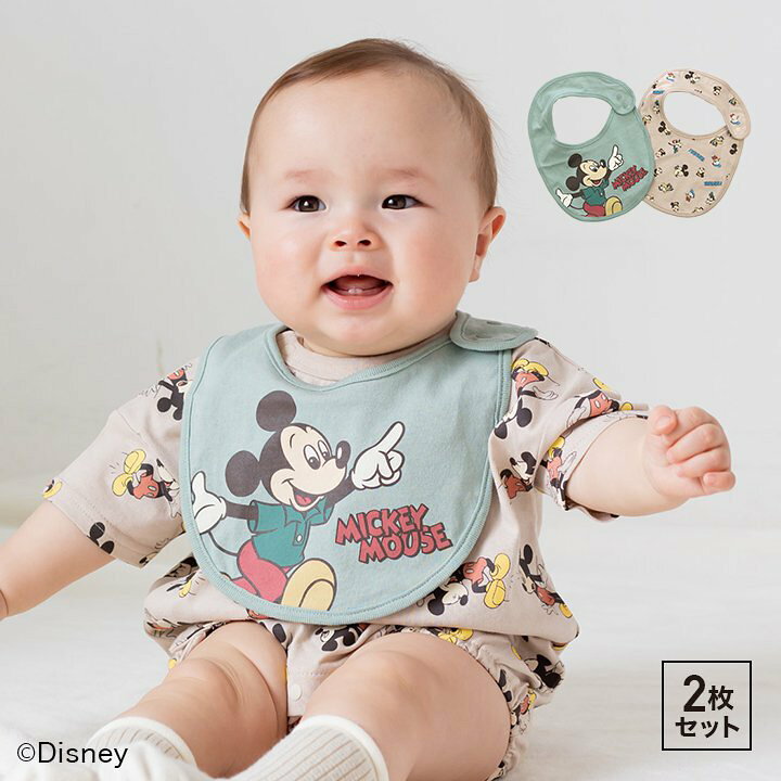 楽天市場 ミッキーマウス スタイ 2枚セット ベビー 赤ちゃん 新生児 ディズニー 男の子 女の子 綿100 よだれかけ ビブ キャラクター レトロ イラスト Disney グッズ 出産祝い ギフト M便 1 3 Chil2 楽天市場店