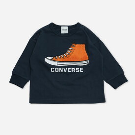 ゆうパケ送料無料 【在庫処分プライス】 コンバース 長袖 Tシャツ 子供服 キッズ ベビー服 ロンT 男の子 女の子 トップス ロゴ CONVERSE 春秋服 袖リブ サガラ刺繍 フロッキープリント 80 90 100 110 120 130cm [M便 1/2]