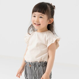 ゆうパケ送料無料 半袖 Tシャツ キッズ 女の子 子供服 ベビー服 袖フリル 半そで 無地 夏服 可愛い シンプル 綿 コットン 100% 天竺 トップス 80 90 100 110 120 130 140 150 160cm chil2 [M便 1/2]