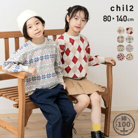 ゆうパケ送料無料 トレーナー キッズ 綿100％ 子供服 ベビー服 長袖 総柄 男の子 女の子 裏毛 トップス スウェット chil2 秋冬服 通園 通学 80 90 100 110 120 130 140cm [M便 1/1]