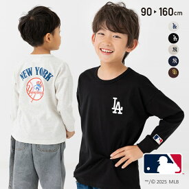 キッズ MLB Tシャツ 長袖 ドジャース ヤンキース パドレス ロゴ 刺繍 メジャーリーグ NY LA 子供服 ベビー服 男の子 女の子 ロンT 野球 秋服 公式 90 100 110 120 130 140 150 160cm [M便 1/2]
