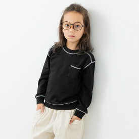 ゆうパケ送料無料 キッズ トレーナー 無地 裏毛 子供服 ベビー服 男の子 女の子 長袖 刺繍 ステッチ 配色 スウェット 胸ポケット ゆったり 肩落ち トップス 秋冬服 100 110 120 130 140 150 160cm [M便 1/1]
