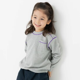 ゆうパケ送料無料 キッズ トレーナー 無地 裏毛 子供服 ベビー服 男の子 女の子 長袖 刺繍 ステッチ 配色 スウェット 胸ポケット ゆったり 肩落ち トップス 秋冬服 100 110 120 130 140 150 160cm [M便 1/1]