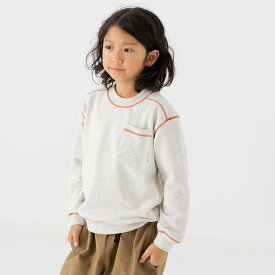 ゆうパケ送料無料 キッズ トレーナー 無地 裏毛 子供服 ベビー服 男の子 女の子 長袖 刺繍 ステッチ 配色 スウェット 胸ポケット ゆったり 肩落ち トップス 秋冬服 100 110 120 130 140 150 160cm [M便 1/1]