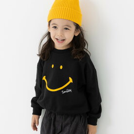 ゆうパケ送料無料 キッズ トレーナー ニコちゃん スウェット 子供服 ベビー服 裏毛 長袖 スマイリー 男の子 女の子 かわいい キャラクター トップス サガラ刺繍 スパンコール SMILEYFACE 秋冬服 80 90 100 110 120 130 140cm [M便 1/1]