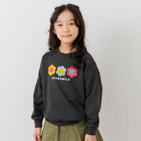 ゆうパケ送料無料 キッズ トレーナー ニコちゃん スウェット 子供服 ベビー服 裏毛 長袖 スマイリー 男の子 女の子 かわいい キャラクター トップス サガラ刺繍 スパンコール SMILEYFACE 秋冬服 80 90 100 110 120 130 140cm [M便 1/1]