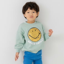 ゆうパケ送料無料 キッズ トレーナー ニコちゃん スウェット 子供服 ベビー服 裏毛 長袖 スマイリー 男の子 女の子 かわいい キャラクター トップス サガラ刺繍 スパンコール SMILEYFACE 秋冬服 80 90 100 110 120 130 140cm [M便 1/1]