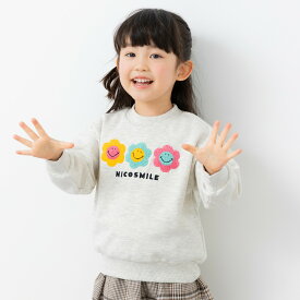 ゆうパケ送料無料 キッズ トレーナー ニコちゃん スウェット 子供服 ベビー服 裏毛 長袖 スマイリー 男の子 女の子 かわいい キャラクター トップス サガラ刺繍 スパンコール SMILEYFACE 秋冬服 80 90 100 110 120 130 140cm [M便 1/1]