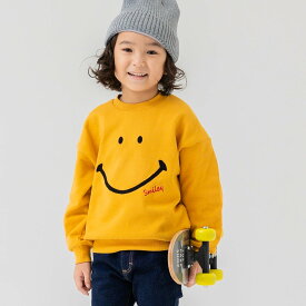 ゆうパケ送料無料 キッズ トレーナー ニコちゃん スウェット 子供服 ベビー服 裏毛 長袖 スマイリー 男の子 女の子 かわいい キャラクター トップス サガラ刺繍 スパンコール SMILEYFACE 秋冬服 80 90 100 110 120 130 140cm [M便 1/1]