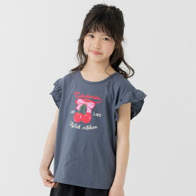 [セール] ゆうパケ送料無料 キッズ 半袖 Tシャツ 女の子 肩フリル 子供服 ベビー服 プリント ドロップショルダー 天竺 綿100％ トップス イラスト 柄バリ chil2 チルツー 夏服 80 90 100 110 120 130 140cm [M便 1/2]