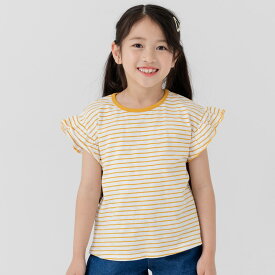 ゆうパケ送料無料 ボーダー フリル Tシャツ キッズ 子供服 半袖 女の子 ベビー服 天竺 トップス 綿100％ 先染め 細ピッチ chil2 チルツー 夏服 80 90 100 110 120 130 140cm [M便 1/1]