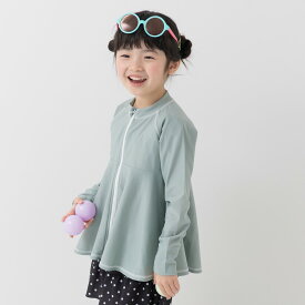 ゆうパケ送料無料 ラッシュガード キッズ 長袖 女の子 フリル 子供用 ベビー服 水着 無地 ジップアップ フードなし UVカット 紫外線対策 アウトドア 水遊び 夏 80 90 100 110 120 130 140cm [M便 1/1]