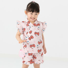 ハローキティ 甚平セット キッズ 子供服 ベビー服 浴衣 女の子 綿100％ 総柄 サンリオ SANRIO 夏 リンクコーデ 90 100 110 120cm [M便 1/1]