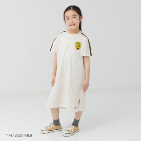 MLB キッズ ワンピース 半袖 子供服 ワイド 子供服 女の子 綿100％ ロゴ トップス メジャーリーグ 刺繍 ワッペン ドジャース ヤンキース パドレス 夏服 100 110 120 130 140 150 160cm [M便 1/1]