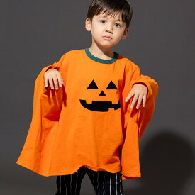 ハロウィン 仮装 衣装 長袖 ドルマンTシャツ 子供服 キッズ ベビー服 なりきり ビッグシルエット 男の子 女の子 ロンT ジャック・オー・ランタン おばけ ゴースト キャラクター chil2 秋 80 90 100 110 120 130 140cm [M便 1/1]