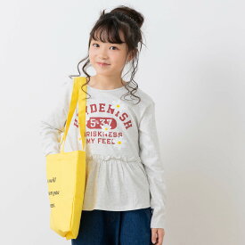 ゆうパケ送料無料 ペプラム 長袖 Tシャツ キッズ 綿100％ 子供服 ベビー服 カットソー ロンT フリル ギャザー フレア 切替 女の子 プリント イラスト トップス 柄バリ chil2 秋冬 90 100 110 120 130 140cm [M便 1/1]