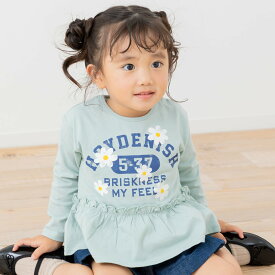 ゆうパケ送料無料 ペプラム 長袖 Tシャツ キッズ 綿100％ 子供服 ベビー服 カットソー ロンT フリル ギャザー フレア 切替 女の子 プリント イラスト トップス 柄バリ chil2 秋冬 90 100 110 120 130 140cm [M便 1/1]