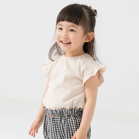 ゆうパケ送料無料 半袖 Tシャツ キッズ 女の子 子供服 ベビー服 袖フリル 半そで 無地 夏服 可愛い シンプル 綿100% コットン 天竺 カラフル トップス 80 90 100 110 120 130 140 150 160cm chil2 チルツー [M便 1/2]