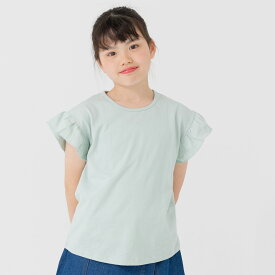 ゆうパケ送料無料 半袖 Tシャツ キッズ 女の子 子供服 ベビー服 袖フリル 半そで 無地 夏服 可愛い シンプル 綿100% コットン 天竺 カラフル トップス 80 90 100 110 120 130 140 150 160cm chil2 チルツー [M便 1/2]