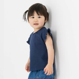 ゆうパケ送料無料 半袖 Tシャツ キッズ 女の子 子供服 ベビー服 袖フリル 半そで 無地 夏服 可愛い シンプル 綿100% コットン 天竺 カラフル トップス 80 90 100 110 120 130 140 150 160cm chil2 チルツー [M便 1/2]