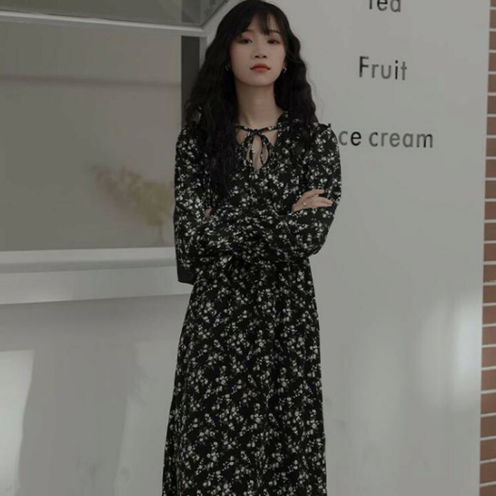 シフォンワンピース レディース ロングワンピース 長袖 ワンピース 花柄 春 夏 vネック 小花柄 マキシワンピース Aライン ロング丈 マキシ きれいめ 体型カバー 大人 カジュアル 可愛い 通勤 通学 着やせ 女性らしい 入園式 卒業式 Children vetements