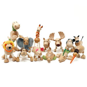 アナマルズ コンプリート#1 フィギュア 人形 セット 木製 おもちゃ 玩具 木製玩具 動物 ウシ カバ カメ キーウィ キリン ゴリラ シマウマ ゾウ ティラノサウルス ヘラジカ ブタ ライオン ワ