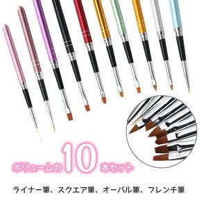 ジェルネイルブラシ ネイルアートブラシ ジェルネイル筆 10本セット キャップ付き Chimoto ネイルアート筆 フレンチ筆 オーバル筆 ラウンド筆 スクエア筆 平筆 アンギュラー