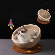 猫爪とぎベッド　サイザル麻　ボウル型　丸型　爪とぎ　猫ベッド　台座付き　吊り下げおもちゃ　ロケット…