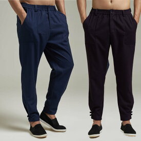 チャイナパンツ メンズ チャイナ服 イージーパンツ カンフーパンツ ボトムス 男性用 唐装 送料無料 ウェストゴム 中華風 【送料無料】