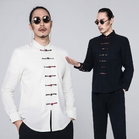 チャイナ服 メンズ チャイナシャツ カンフーシャツ 男性用 カンフー服 配色 チャイナボタン 中華風 カジュアル 綿100% 送料無料