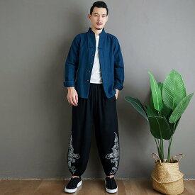 チャイナ服 ジャケット メンズ カンフー服 唐装 比翼前立て 民族衣装 男性用 中華風 チャイナボタン 木ボタン 綿麻 送料無料