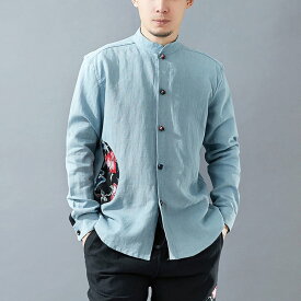 チャイナ服 シャツ メンズ 男性用 カンフー服 チャイナシャツ トップス 長袖 プリント シャツジャケット 【送料無料】