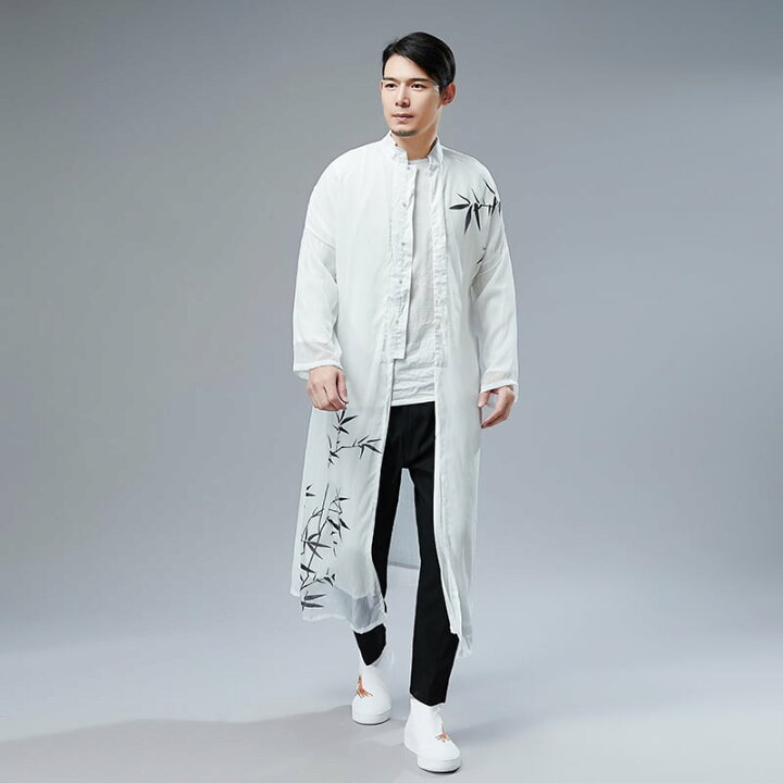 楽天市場 チャイナ服 メンズ チャイナジャケット チャンパオ 長袍 羽織 丈長 ロング シフォン 男性用 チャイナボタン民族衣装 中華風 送料無料 チャイナカジュアル 楽天市場店