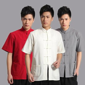 チャイナ服 メンズ チャイナジャケット カンフージャケット カンフー服 半袖 男性用 中華風 立ち襟 チャイナボタン 綿100%