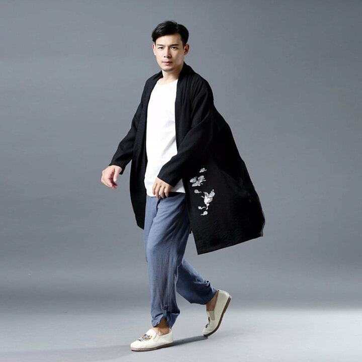 楽天市場 チャイナ服 メンズ チャイナジャケット チャイナコート 男性用 ロング丈 丈長 カンフー 中華風 刺繍 送料無料 チャイナカジュアル 楽天市場店