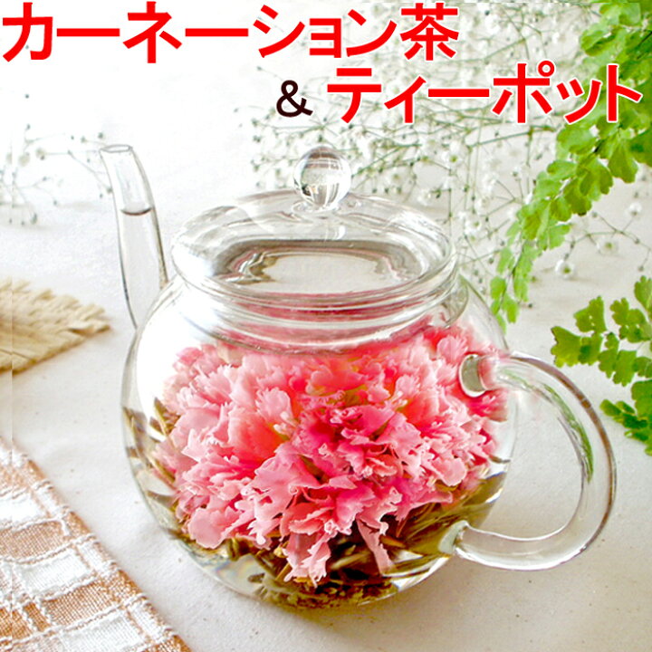 楽天市場 花 ギフト 22 お花のつぼみとティーポット 送料無料 花 カーネーション茶 工芸茶 誕生日 お祝い 記念日 バースデー 退職 送別 還暦 古希 中国茶 花 花茶 フラワーティー おすすめ ガラスティーポット付き Md 彩香 お茶 ハーブ 花材 ギフト