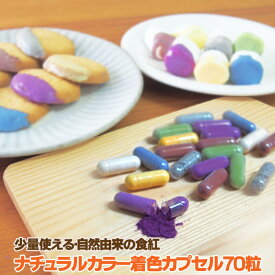 ナチュラルカラー着色カプセル70粒 食紅 セット 着色料 粉末 食用色素 野菜パウダー 赤 紫 黄 橙 青 緑 黒 天然着色料 色粉 アイシング キャラ弁 フードカラー かぼちゃ 紅麹 紫芋 バタフライピー ほうれん草 人参 胡麻