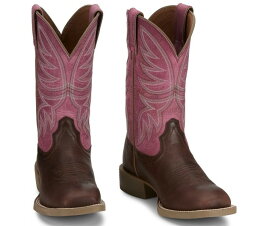 【7/AUSE2804】ジャスティン JUSTIN　レディース 　デメテル　ブラウン　ピンク　スクエアトゥー　ウエスタンブーツ