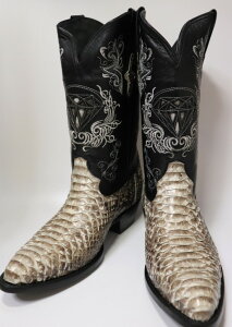 【TP177】ホワイトダイヤモンド WHITE DIAMONDS 12"メンズ ホワイト パイソンスネーク ウエスタンブーツ サイズ US7.5 (日本25-25.5cm)