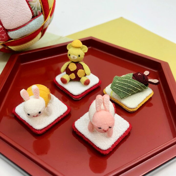 楽天市場 ちりめん飾り 置物 ちりめん細工 キット ミニチュア細工 和菓子な動物 動物 和菓子 うさぎ くま お餅 栗羊羹 黄身しぐれ 紅白饅頭 笹の葉羊羹 和風 お茶菓子 お茶請け 置き飾り 小物 和雑貨 プチギフト ちりめん細工館 楽天市場店