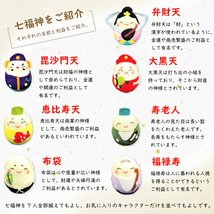 楽天市場 おきあがりこぼし 七福神 置物 七福神 起き上がり小法師シリーズ 大黒 恵比寿 弁財天 毘沙門 布袋 寿老人 福禄寿 ミニサイズ ミニチュア 手のひらサイズ ちりめん細工 置き飾り お正月 縁起物 和雑貨 開運 ディスプレイ ハンドメイド コンパクト ちりめん