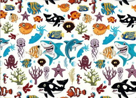 白磁用転写紙 シーパラダイス　/ 海の生き物 sea 魚fishフィッシュ イルカ亀カメ サンゴ クラゲ シャチ サメ 貝殻 タコ サメ ヒトデ