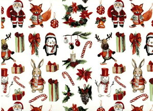 ポーセラーツ【転写紙 白磁用】ジョリークリスマス / Xmas サンタクロース ペンギン うさぎ トナカイ キツネ リース 動物 アニマル オーナメント 赤緑 レッド