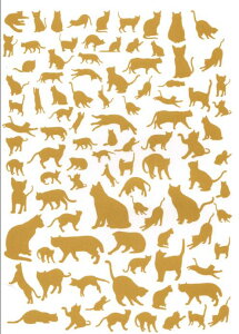 陶器用転写紙 ねこだらけ(マイカゴールド)/ 金色 シルエット 影絵 ネコ neko 子猫 仔猫 好き キャット キャッツ cats Kitty キティ 動物 アニマル