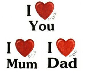 【陶器用転写紙】アイラブシリーズ 3ピース / バレンタイン ハート 赤 黒 母の日 父の日 アイラブユー mam mom マザー マザーズデイ ママ パパ お母さん プレゼント 贈り物