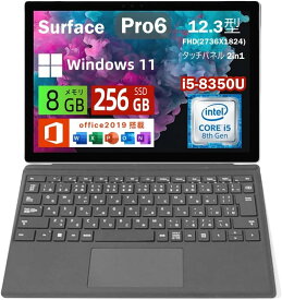 【お買い物マラソンポイントUP】Microsoft ノートパソコン Surface Pro6 Core i8-8350U@1.6GHz 12.3インチ (2736x1824)/メモリ 8GB/SSD 256GB Win11&Office 2019搭載 タッチスクリーン 薄型 2in1 タブレット 日本語キーボード付き整備済み品/送料無料