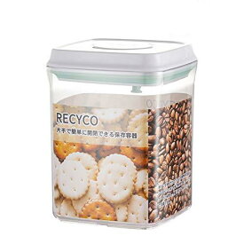 RECYCO キャニスター 密閉容器 食品保存容器 プラスチック ペットフードストッカー ポップアップコンテナ 片手で簡単開閉 湿気を防ぐ 透明 1500ml(辺12.3cm*高さ16.3cm) 冷凍OK 積み重ね収納便利