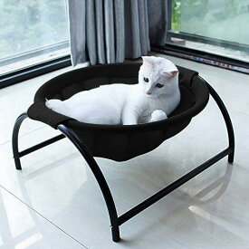 JUNSPOW 猫ベッド ペットハンモック 犬猫用ベッド 自立式 猫寝床 ネコベッド 猫用品 ペット用品 丸洗い 安定な構造 取り外し可能 通気性 組立簡単 室内 戸外 (ブラック)