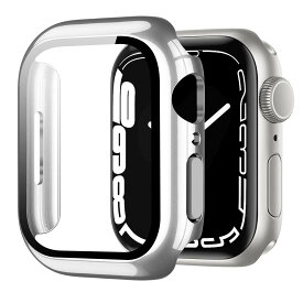 YOFITAR Apple Watch 9/8/7用ケース 41mm-45mmメッキ加工 アップルウォッチ Series 9/8/7 用 保護ケース ガラスフィルム 一体型 PC素材 光沢 金属感 全面保護 耐衝撃 装着簡単 (Series 9/8/7,45mm,ブリリアントシルバー)