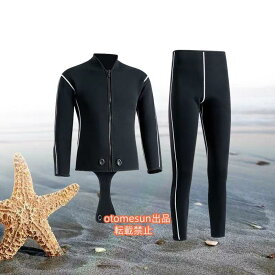 メンズウェットスーツ5mm 2ピースブラックウィンター水着ネオプレンウルトラストレッチフロントジップフルボディダイビングスーツダイビング用長袖サーマルウェ